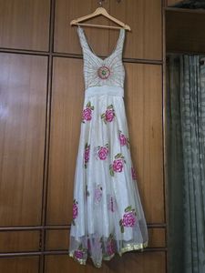 Elegant Floral Gown With Net Jacket