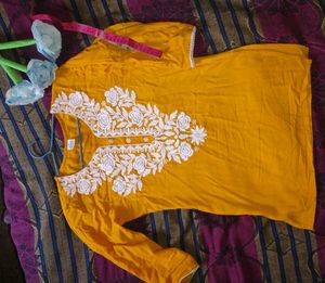 Embroidery Yellow Short Kurti