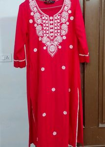 Red Embroidered Kurta With Pants