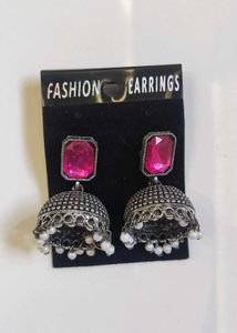 Pink Stone Jhumka Earrings