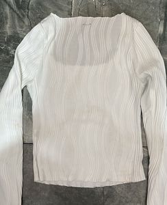 White Textured Long Sleeve Top