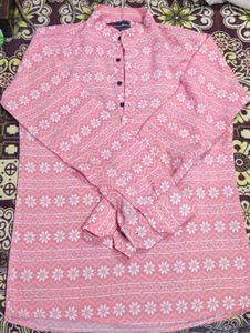 Men&#39;s Pink Printed Kurta Shirt