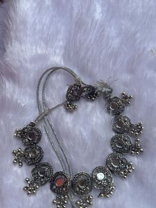Silver mirror Indian jewelry set