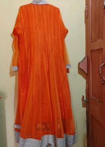 Orange Anarkali Suit Gold Embroidery with Dupatta