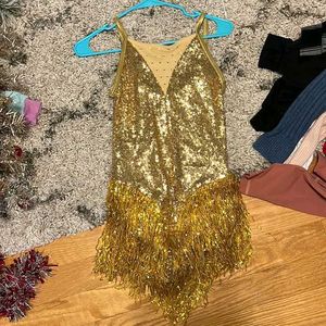 Sequins Golden Frill Dance Costume Dress Party