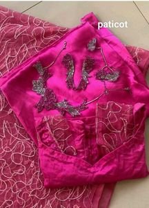 Pink Embroidered Saree &amp; Blouse Set