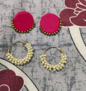 Earrings - Pink &amp; Pearl Set