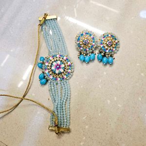 Turquoise Beaded Choker &amp; Earring Set
