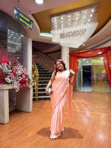 Ready To Wear Peach Ruffle Saree
