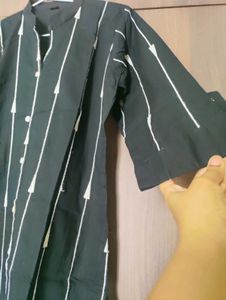 Cotton Black Kurta With White Threadwork