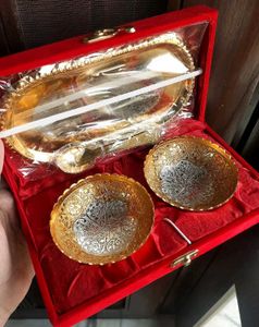 Gold Silver Plated Bowl Tray Set