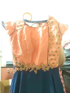 Peach &amp; Blue Embroidered Anarkali Dress