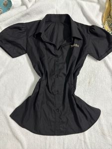 Black Embroidered Puff Sleeve Top