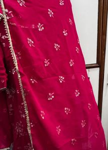 Hot pink Embroidered Kurta sharara set