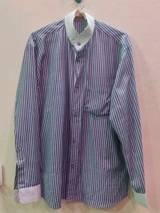 Striped Mandarin Collar Shirt