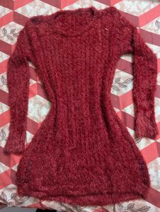 🍓Brick Red Woolen Fuzzy Sweater Dress🍓