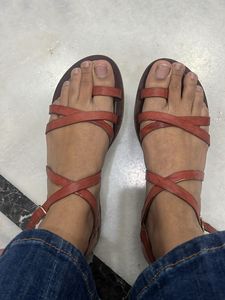 Rust Strappy Flat Sandals Westside