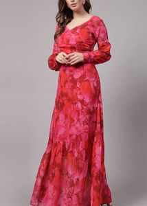 Pink &amp; Red Floral Print Maxi Dress