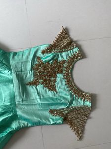 Beautiful Pista Colour Gown With Sleeves Pattern