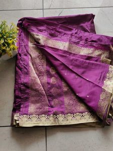 Elegant Purple Saree with Gold Border