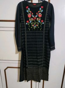 Woollens By W - Black Embroidered Kurta