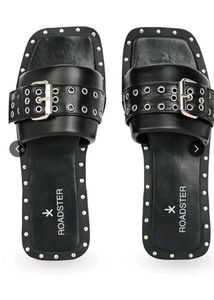 Roadster Black Studded Slides