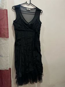 Black Lace Dress With Frill Detailing