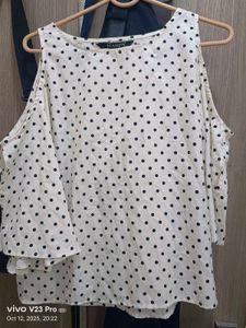 Polka Dot Cold Shoulder Top