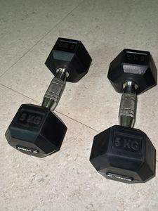 Rubber Coated Professional Exercise Hex Dumbbells (Pack of 2) (5 Kg x 2pc (Total = 10 kg), Hex Dumbell)