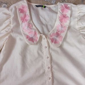 White Collar Puff Sleeves Casual Top/Shirt