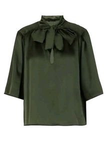 Elegant Green Tie Neck Blouse