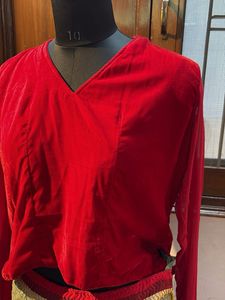 Red Top &amp; Embroidered Skirt Set