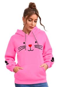 Cat Printed Pink Hoody Type Sweatshirt