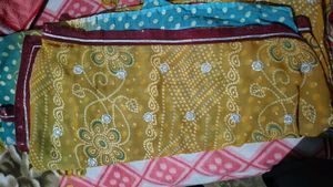 Aqua Blue Bandhani Saree Fabric