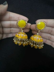 Yellow Jhumka Earrings