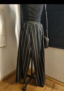 Black &amp; White Striped Wide Leg Pants