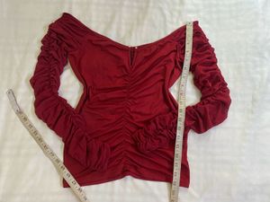 Burgundy Chic Ruched Off shoulder Top Bust 36