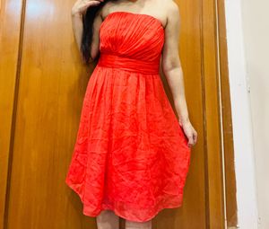 Coral Strapless Mini Dress