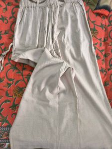 New Linen Beige Wide Leg Pants
