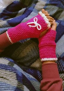 Pink Crochet Wrist Warmers with Bow