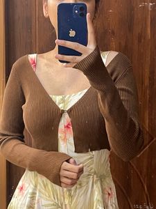 Ribbed Brown Cropped Top