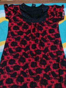 Red & Black Floral Mini Dress