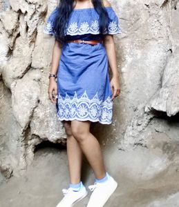 BARE Denim Off Shoulder Dress