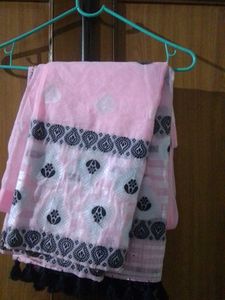Pink Saree with Black Tassels