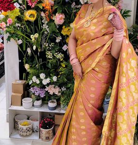 Elegant Peach &amp; Gold Saree