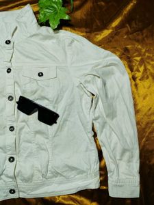 White High-Neck Denim Style Jacket