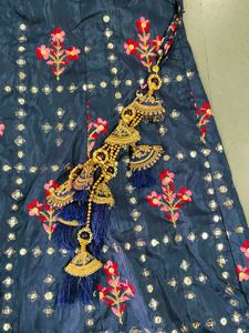 Navy &amp; Red Lehenga Set