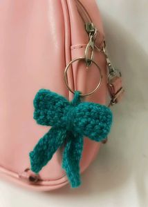 Handmade Teal Crochet Bow Keychain