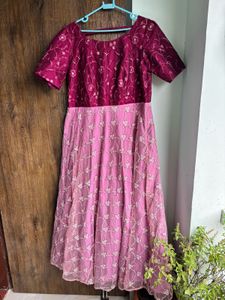 Elegant Pink & Purple Ethnic Gown