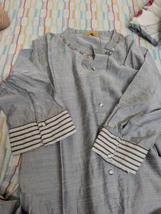 Grey Cotton Silk Kurta